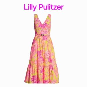 Lilly Pulitzer Bri Floral Print Pink & Yellow Cotton Sundress NWT!